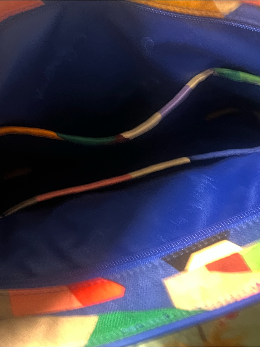 Vera Bradley Quilted Multicolor Geometric Tote with Blue Trim - Picture 3 of 7